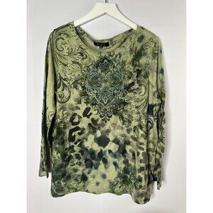 BLEU‎ Top Womens 1X Whimsigoth Green Bling Forest Fairy Embellished